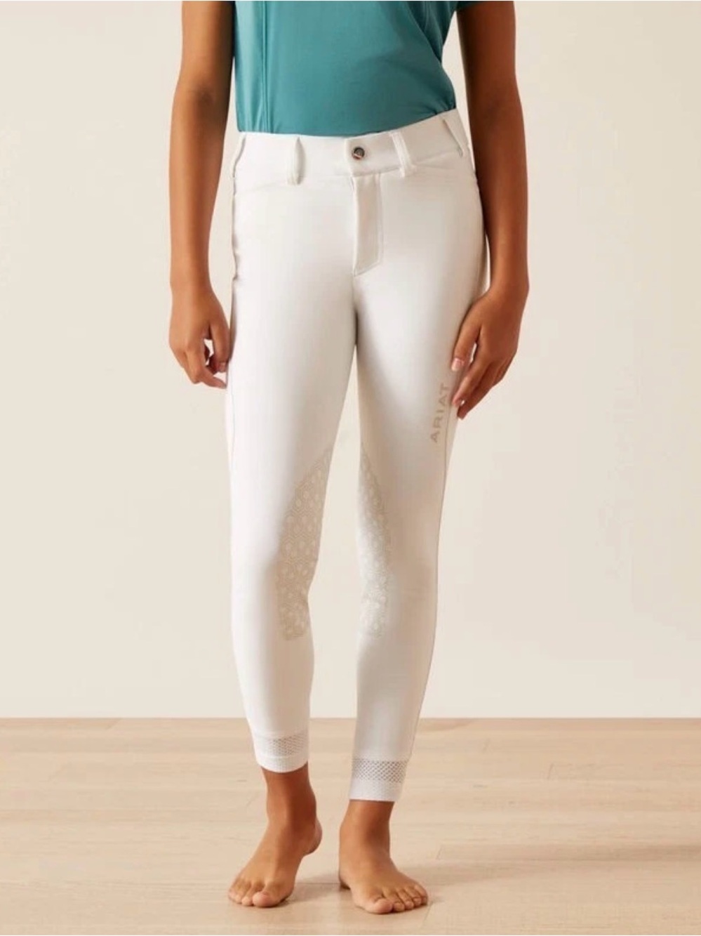 Ariat Tri Factor Pro Series White Girls' Performance Riding Breeches 14r
